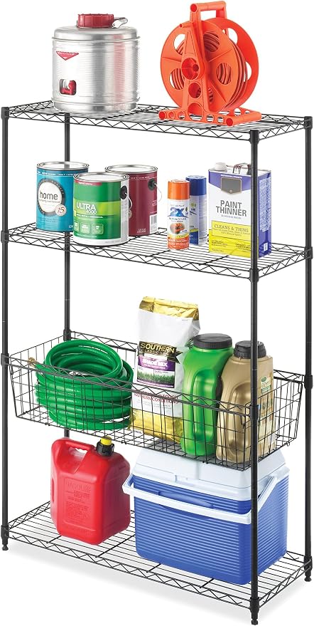Whitmor 4 Tier Shelving Unit, Metal Storage Shelves with Basket, Adjustable Heavy Duty Shelf, 400 lbs Capacity per Shelf, 1600 lbs Total for Pantry, Garage, Workshop, 36" L x 14" W x 54" H, Black - Image 3