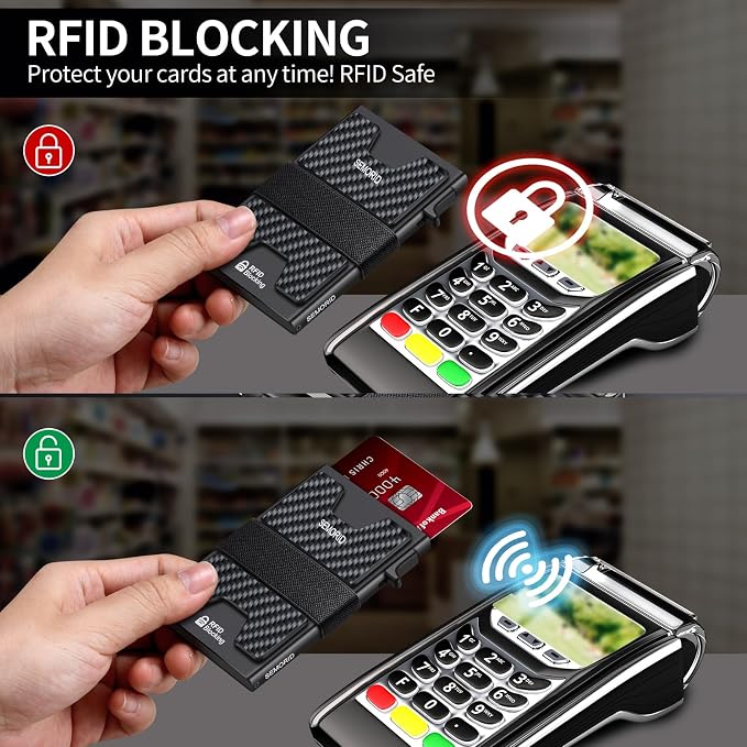 SEMORID Slim Wallet for Men, Minimalist RFID Blocking Mens Wallet with Pop Up Case, Thin Metal Credit Card Holder with Cash Strap & Expandable Backplate - Holds 12 Cards | Durable Expandable Backplate Compact Smart Metal Pop Up Wallet Front Pocket Hold... - Image 4