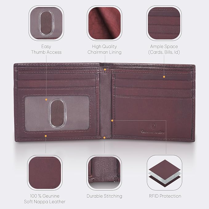 VALENCHI Genuine/Real Leather Bifold Wallet For Men - RFID Blocking/Protected Men's Slim Wallet Christmas Gifts For Men - Image 3