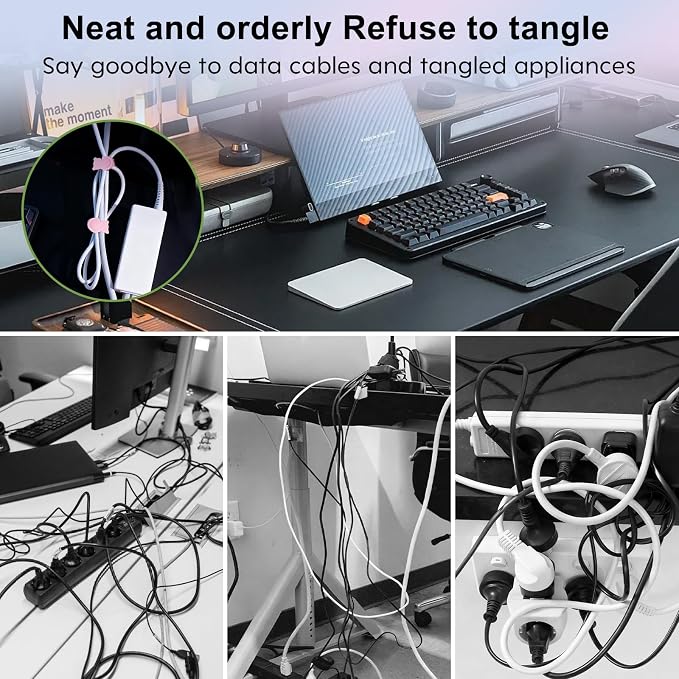 24Pcs Silicone Cable Ties, Reusable Cable Organizer, Purple Pink | Elastic Cord Straps for Earphones, Phone Chargers & Computer Cords, Multipurpose Wire Organizer for Home, Office & Travel - Image 5