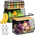 Magnetic Shelf for Fridge with Wood Lid, Fruit Potato and Onion Storage Bins, Pantry Organizers & Storage, Large Container Magnetic Spice Rack for Refrigerator, Kitchen Counter (Black, 2) by Ofiray-home
