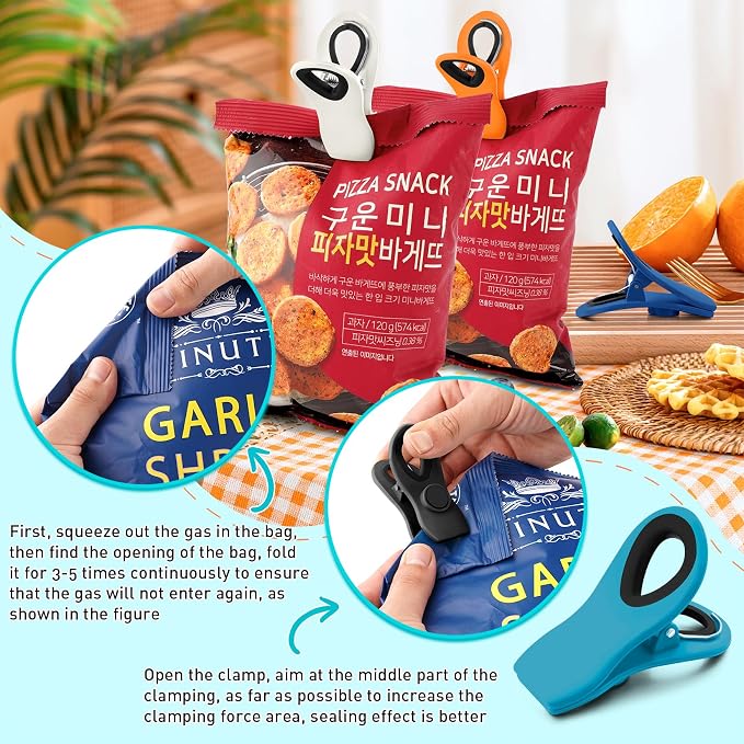 12 Pack Multicolor Chip Clips, Bag Clips for Food Storage | Kitchen Food and Snack Storage with Magnetic Bag Clips, Airtight Seal Grip for Fridge, Office, Garden, Long-Lasting Use - Image 4