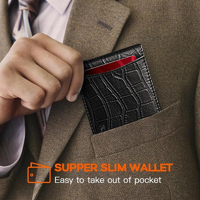RUNBOX Slim Wallet for Men Genuine Leather RFID Blocking Bifold Minimalist Front Pocket Mens Wallet with Money Clip Thin Gift Box - Image 4