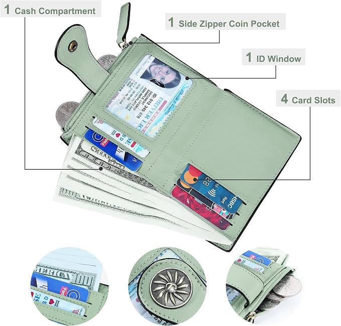 Tipmile Small Wallet for Women Bifold RFID Blocking Card Holder Leather Wallets with Zipper Coin Pocket - Image 2