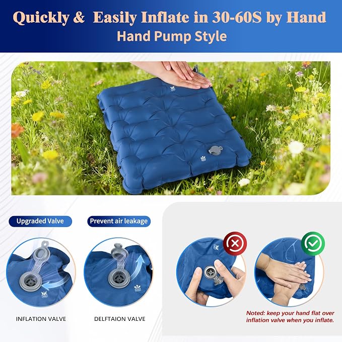 HiiPeak Inflatable Seat Cushion, Lightweight Compact Stadium Seat Pad Camping Air Seat Cushion By Hand Inflation for Bleachers Backpacking Hiking Airplane Office Car Sports Events Concert - Image 4