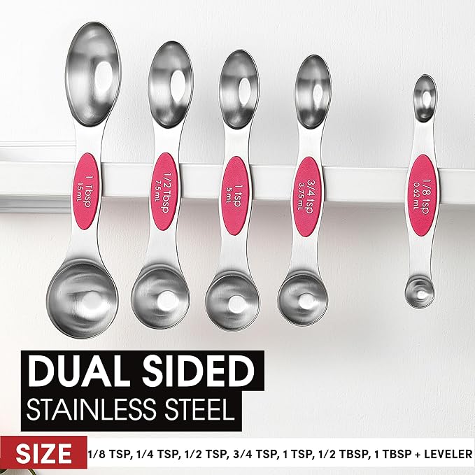 Spring Chef Dual Sided Magnetic Measuring Spoons Set of 8 for Kitchen, Pink | Stainless Steel Teaspoon & Tablespoon Measuring Spoons with Leveler for Dry & Liquid Ingredients, Nesting, Dishwasher Safe - Image 3