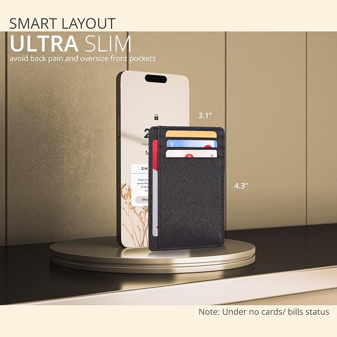 Brown Leather Slim Minimalist RFID Blocking Front Pocket Wallet, Credit - Image 3