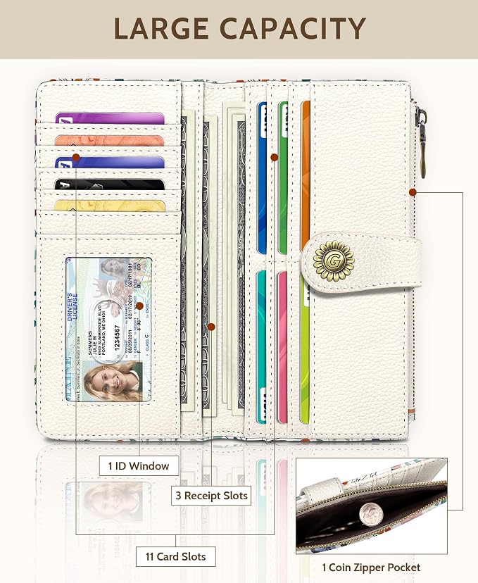 GIANCOMICS Butterfly Womens Wallet RFID Blocking, Credit Card Holder Bifold | Billfold, Cute Cash Purse, Travel Zipper Coin Pocket, Compact Clutch, PU Leather, ID Window, 11 Card Slots, Ladies Gift Woman - Image 3