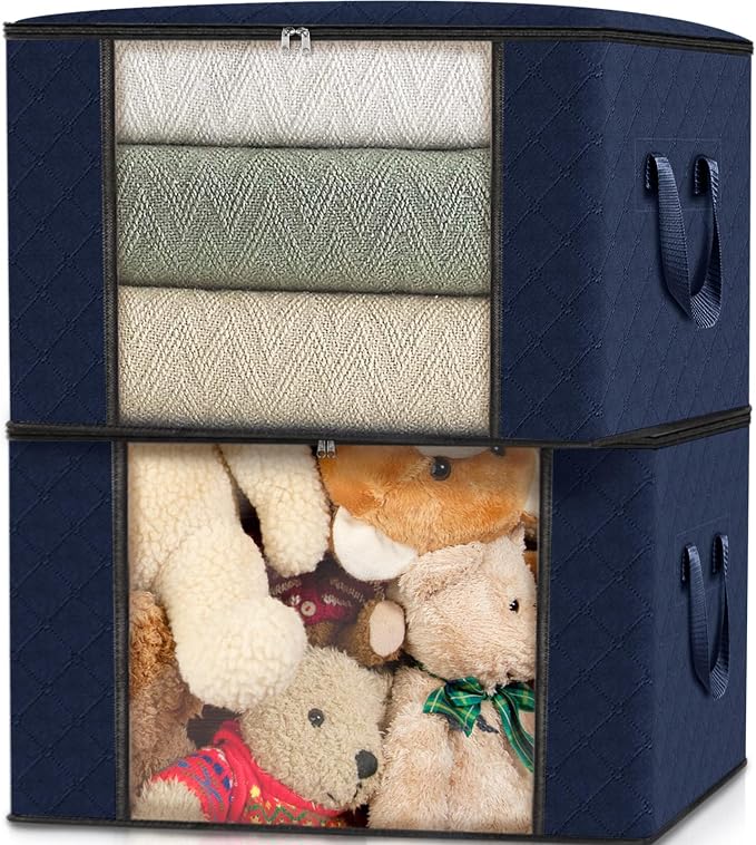 10 Pack Storage Bags for Clothes Blanket Storage Bins with Lids | Foldable Closet Organizers with Zippers,Window and Handles,Fabric Storage Bins for Sweater,Comforter,Bedding,Dorm essentials - Image 5