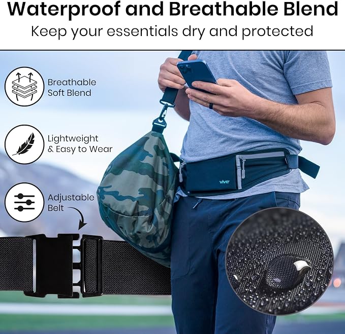 Vive Running Belt Fanny Pack for Women, Men, Kids, Adults, Jogging | Workouts- Waterproof Runners Reflective Waist Pack Bag with Phone Holder - for Fitness, Exercise, Gym, Hiking, Travel - Image 7