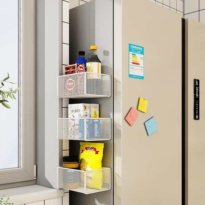 Magnetic Shelf Fridge Basket Bin for Washer Dryer Locker Whiteboard Cabinet | No Drilling No Assembly, Reusable Magnet Organizer Kitchen Laundry Storage Rack Container Holder Home Office Classroom - Image 3