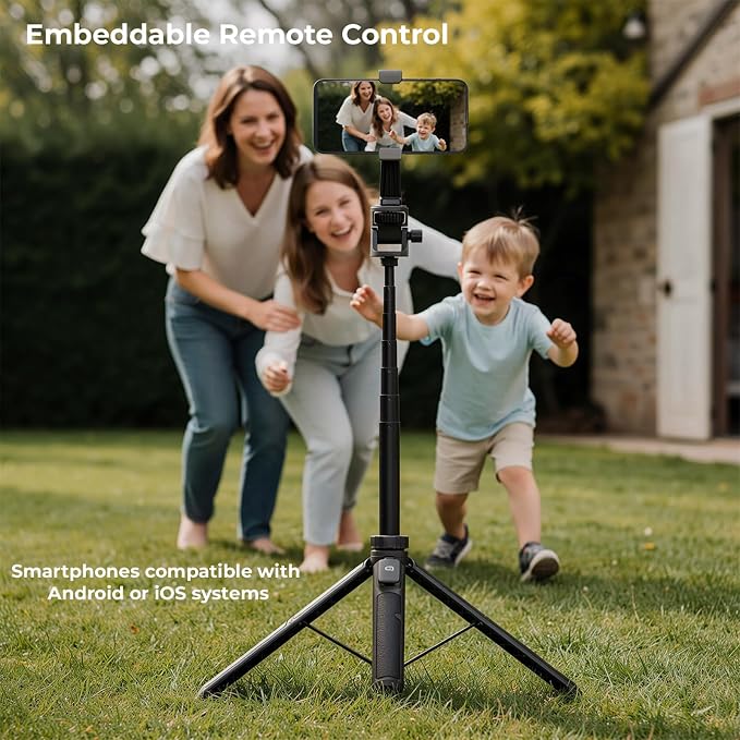 70" Selfie Stick Tripod for Gopro Action Camera Phone Tripod | with Wireless Remote & Phone Holder, Compatible with iPhone, GoPro, DJI, Insta360 - Image 5