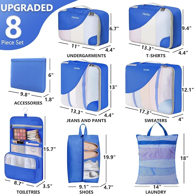 8 Set Packing Cubes for Travel, Gifts for Women Mom,Anti-Tearing Suitcase Organizer,OlarHike Vacation Essentials & Accessories for Cruise Ship - Image 2