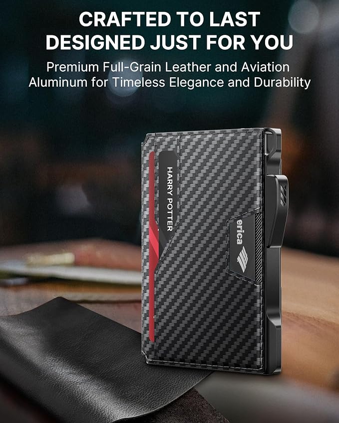 typecase Wallet for Men: Rfid-blocking with Money Clip Slim Leather Bifold Wallet ID Window Smart Pop Up Card Case Hold 9-13 Cards Front Pocket Wallet Gift for Men (Carbon Fiber Black) - Image 6