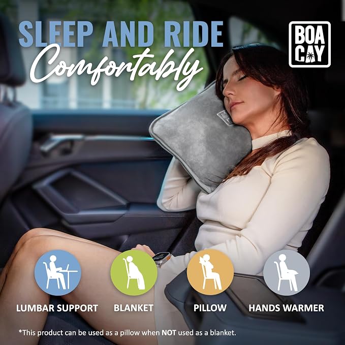 Soft & Warm Travel Blanket for Airplane & Car - Long Flight Essential for Women, Men, Kids - Compact Pillow with Luggage Sleeve & Backpack Clip - Image 6