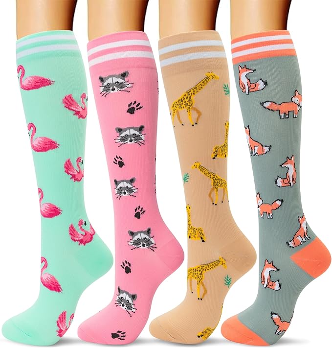 fenglaoda Compression Socks Women Men 4 Pairs, Knee High Support Socks for Running, Sports, Travel, Flight, Nurse by fenglaoda