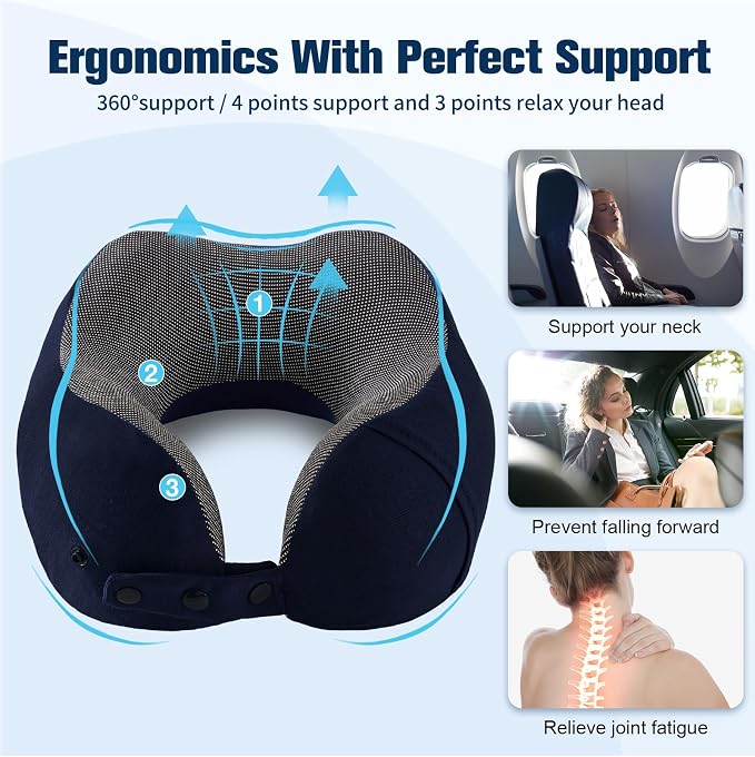 Cirorld Neck Pillow for Traveling, Travel Pillows for Airplanes,100% Pure Memory Foam Travel Neck Pillow, Adjustable Flight Pillow, Portable Plane Accessories with Eye Mask, Earplugs, Carry Bag - Image 8