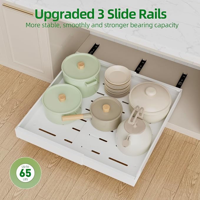 PAKETA 2 Pack Expandable Pull Out Cabinet Organizer,21" Deep | Pull Out Drawers for Cabinets with width from 12" to 20",Sliding Drawers for Cabinets with Upgrade 3 Slide Rails,hold 65 lbs - Image 7