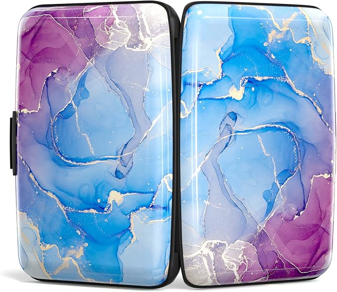 Credit Card Holder, Mini Aluminum Card Wallet RFID Blocking Slim Metal Hard Card Case for Women Men, Blue Purple Marble - Image 5