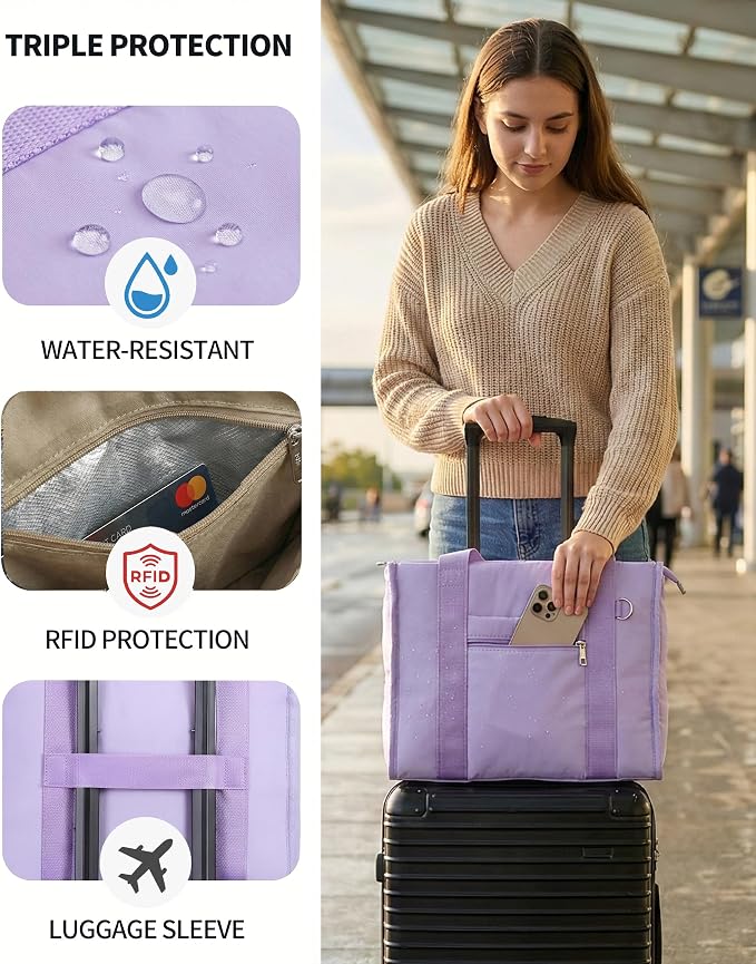 Work Tote Bag for Women, Lightweight Puffer Tote Crossbody with Zipper | Travel Utility Tote Multi-Pocket, RFID Pocket, Large Capacity, Luggage Sleeve, Shoulder Bag for Office, Daily, Gym, Teacher - Image 4