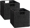 StorageWorks 11 inch Cube Storage Bins, Foldable Wicker Baskets, Black | 2-Pack, Handwoven Storage Cubes with Handles, Paper Rope Baskets for Organizing, Cube Organizer Bins, 11x11 Cube Storage Bins by StorageWorks