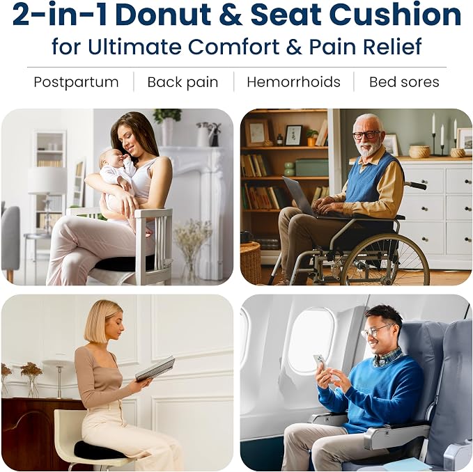 Everlasting Comfort Donut Pillow for Tailbone Pain Relief Ergonomic Seat Cushion - Hemorrhoid Pillow for Sitting- Ideal Memory Foam Coccyx Chair Cushion for Postpartum Pregnancy, Anti-Slip, Washable - Image 2
