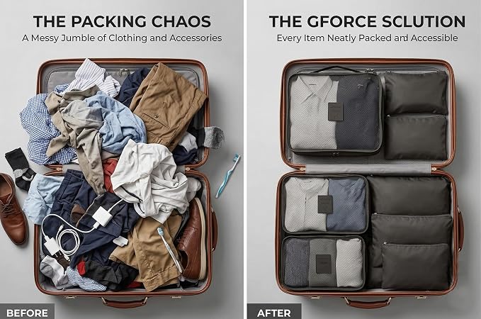 G-FORCE 6-Piece Packing Cube Set | Travel Organizers for Luggage | Suitcase Packing Organizers | Travel Accessories for Carry-On | 100% Polyester - Image 6