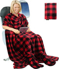 Tirrinia Travel Portable Blanket with Feet Pocket Airplane Office Poncho 4 in 1 Zippered Front Pocket Premium Cozy Fleece Blankets with Built-in Bag by Tirrinia