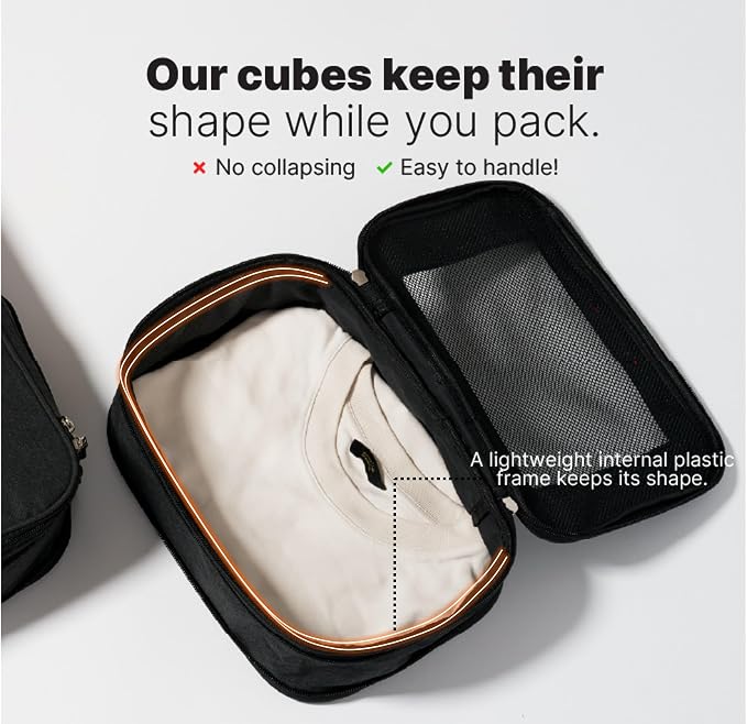LeanTravel Premium Compression Packing Cubes for Travel - Suitcase Organizer Bags with Double Zipper & Breathable Mesh Panel - Space Saving Carry On Luggage Essentials (6-Pack, Black) - Image 5