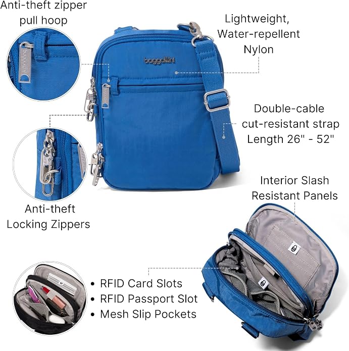 Baggallini Securtex® Anti-theft Mini Everything Crossbody Bag, 6.3"x8.25" Rfid, Locking Zippers & Cut-resistant Strap - Image 3