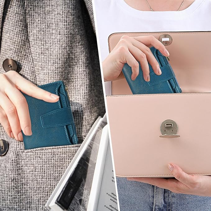 Small Wallet Women RFID Blocking Soft Leather Bifold Compact Card Holder Wallet for Women with Zipper Coin Pocket 4 ID Window - Image 8