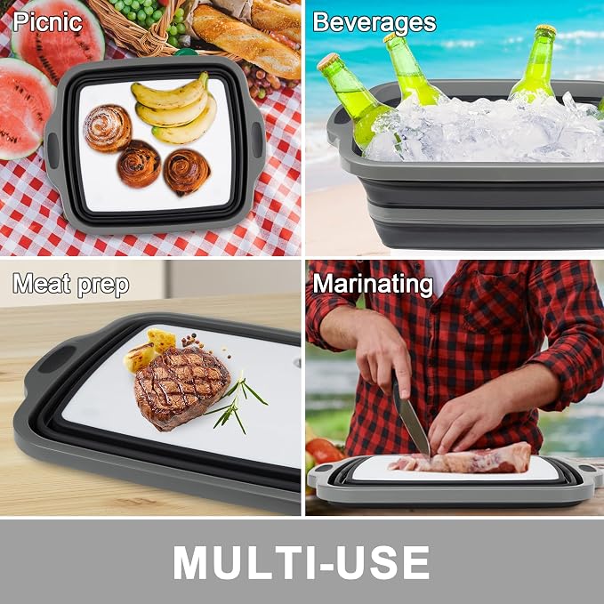 Tiawudi Large Collapsible BBQ Prep Tub with Lid(4.22 Gal/16L), Foldable Camping Sink with Colander, Cutting Board, Dish Basin for Kitchen, Bowl, Vegetable and Fruit, Storage Basket for Picnic - Image 5