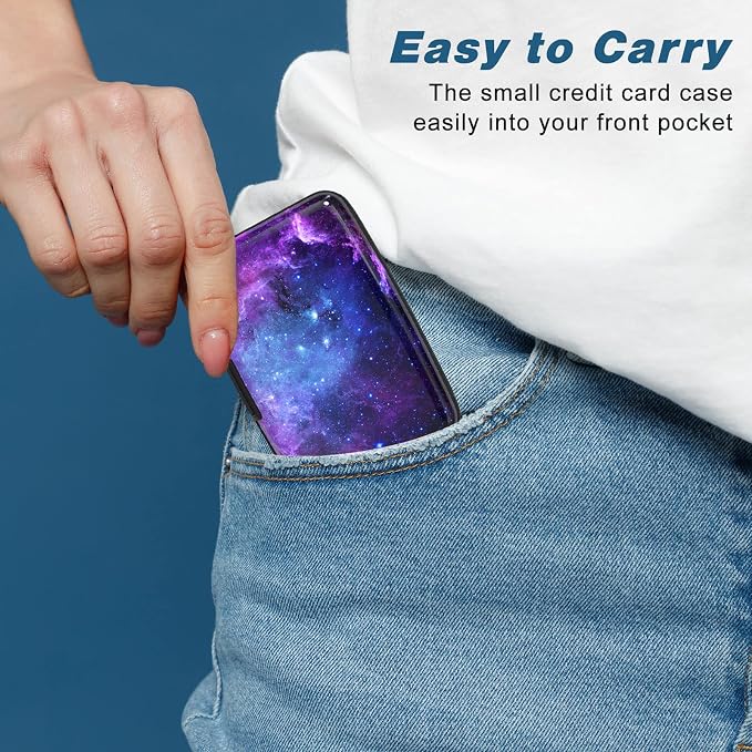 Credit Card Holder, Mini Aluminum Card Wallet RFID Blocking Slim Metal Hard Card Case for Women Men, Galaxy - Image 6