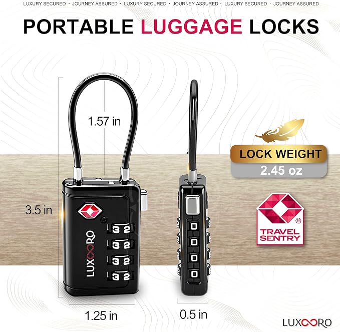 TSA Approved Luggage Lock with Alert Indicator, 4-Digit Resettable Combination, Durable Zinc Alloy Travel Lock for Suitcase, Backpack, Toolbox, Locker, All-Purpose, keyless – Black (4 Pack) - Image 2