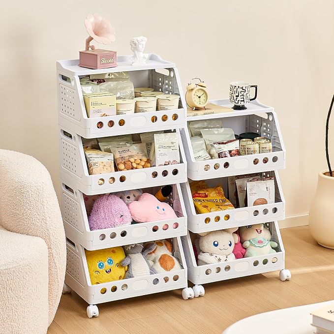 UFORU 4 Tier Rolling Storage Cart,Plastic Open Storage Basket with Wheels | Rolling Storage Shelf for Kitchen,Bathroom,Bedroom and Living Room,Versatile Home Organization for Books,Toys - Image 7