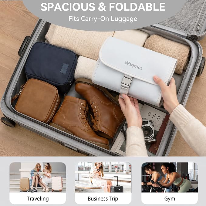 Hanging Travel Toiletry Bag, Waterproof Travel Bag for Toiletries Makeup Cosmetic Bag Organizer for Women Traveling Bathroom Shower, with 3 Silicone Travel Bottles, Blue - Image 7