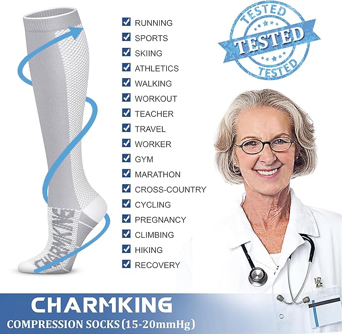 CHARMKING Compression Socks for Women & Men Circulation (3 Pairs) 15-20 mmHg is Best Support for Athletic Running Cycling - Image 6