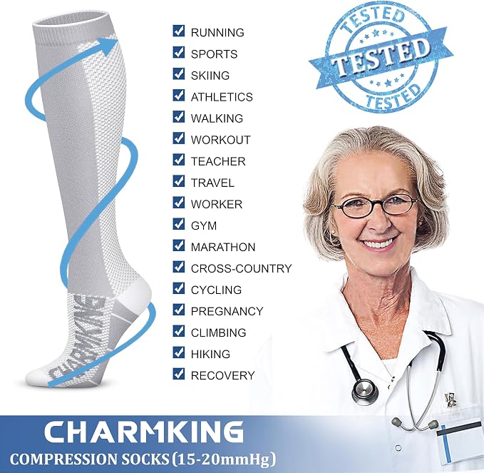 CHARMKING Compression Socks for Women & Men Circulation (3 Pairs) 15-20 mmHg is Best Support for Athletic Running Cycling - Image 6