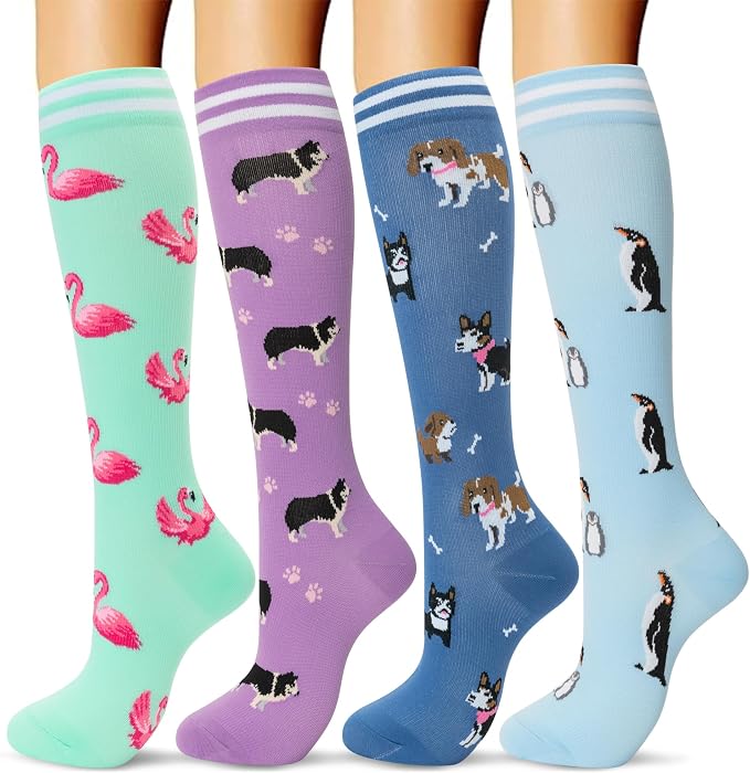 fenglaoda Compression Socks Women Men 4 Pairs, Knee High Support Socks for Running, Sports, Travel, Flight, Nurse by fenglaoda