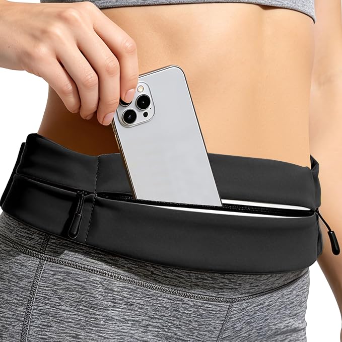Running Belt for Men Women, Water-resistant Fanny Pack with 3 Zipper Pockets & Reflective Safety Strips, Adjustable Waist Pack Jogging Pouch for Phone, Keys & Essentials (Black, Large) by Welcometothesun