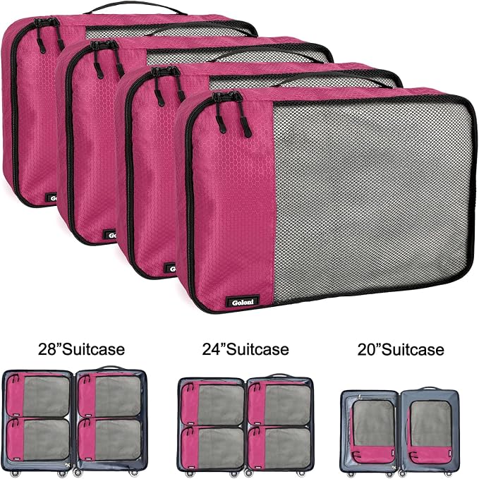 Packing Cubes for Travel Essentials,4 Set Packing Cubes for Suitcases,Lightweight Mesh Luggage Organizer Bag,Pink - Image 4