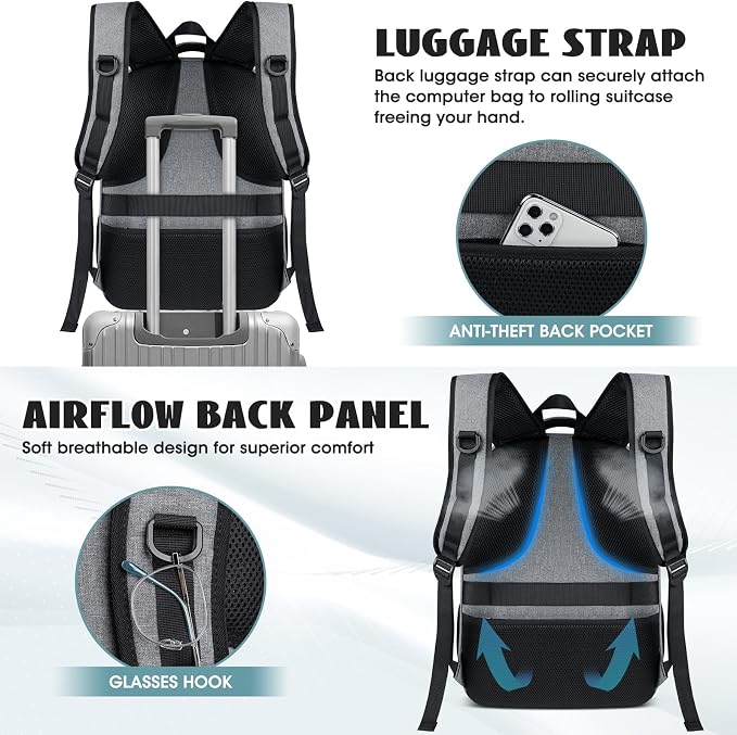 Travel Laptop Backpack, 17 Inch Extra Large Laptop Backpack with USB Charging Hole 45L Anti Theft Travel Backpack Water Resistant College Business Computer Bag Fit 17.3 Inch Laptop for Men Women Grey - Image 5