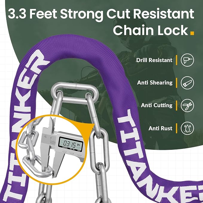 Titanker Bike Chain Lock with Keys, 3.3 Feet Security Heavy Duty Anti-Theft Bicycle Chain Locks for Bike, Motorcycle, Bicycle, Door, Gate, Fence, Grill (6mm, 8mm, 10mm Thick Chain) - Image 2
