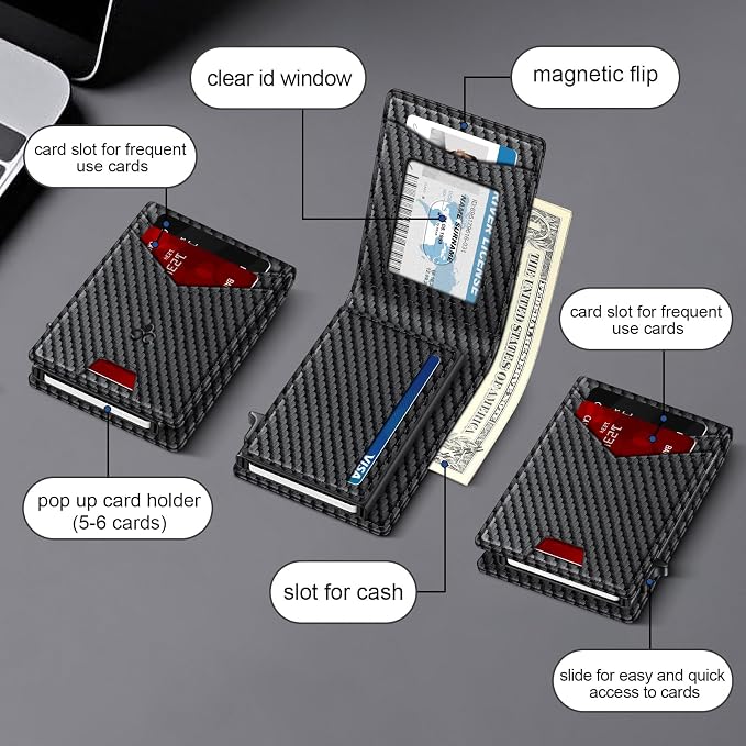 Wallet for Men RFID Blocking Minimalist Card Holder Wallet for 12-14 Cards | Slim Bifold Smart Wallet with ID Window & Cash Slot, Front Pocket Compact Metal Credit Card Case, Birthady Gifts for Men - Image 5