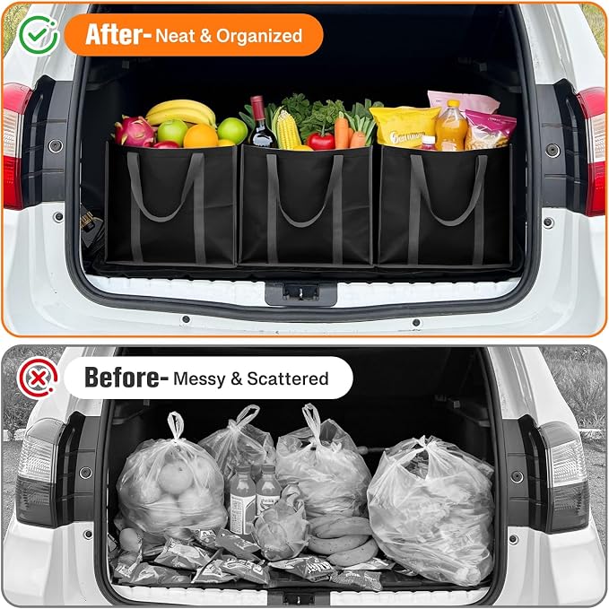 WISELIFE Reusable Grocery Bags, Foldable, Lasting Use, 35L, 4 Pack, Black | Large Shopping Bags with Reinforced Stitching, Water-Resistant Grocery Totes for Kitchen, Market, Car Trunk, Picnic - Image 7