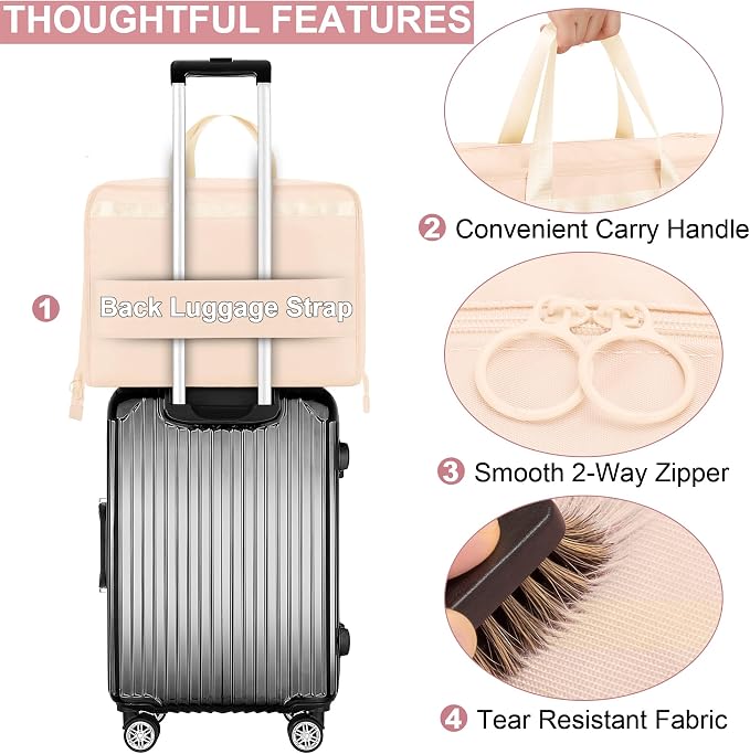 VS VOGSHOW Hanging Suitcase Organizer, 5 in 1 Foldable Travel Storage Bag for Women, Portable Packing Cube Closet with Compartments for Clothes (Beige) - Image 4