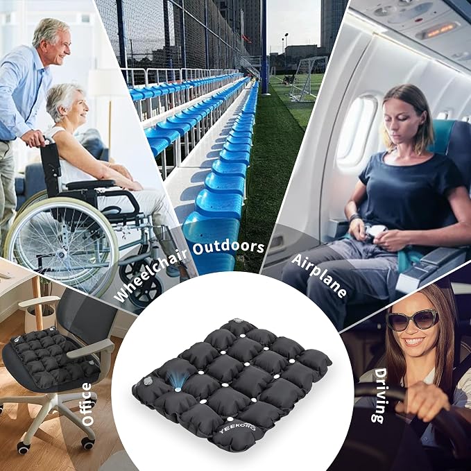 Inflatable Seat Cushion, Porous Design Sitting Pad, Air Seat Cushion, Portable Seat Cushions for Airplane Wheelchair Office Camping - Image 7