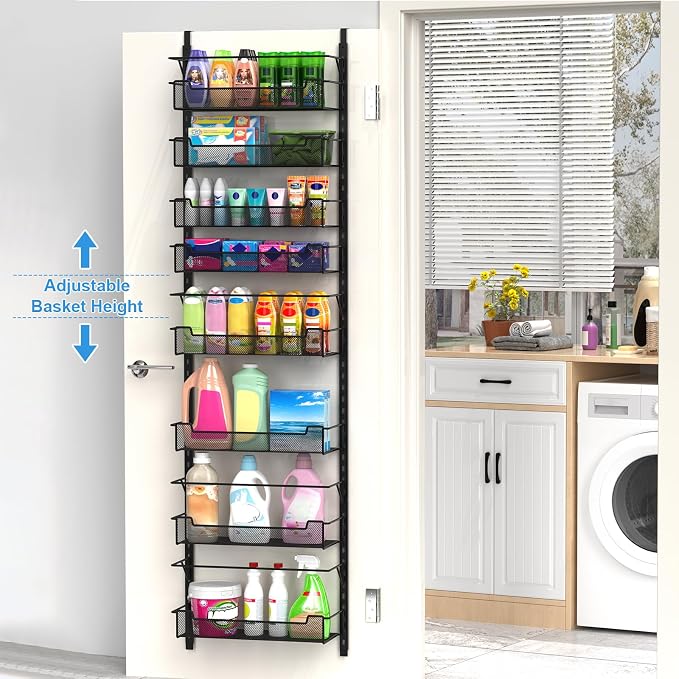 VyGrow Over the Door Pantry Organizer, 8-Tier Over the Door Organizer with Adjustable Basket, Pantry Door Organization for Pantry Kitchen Storage Room Spice Rack, Black - Image 2