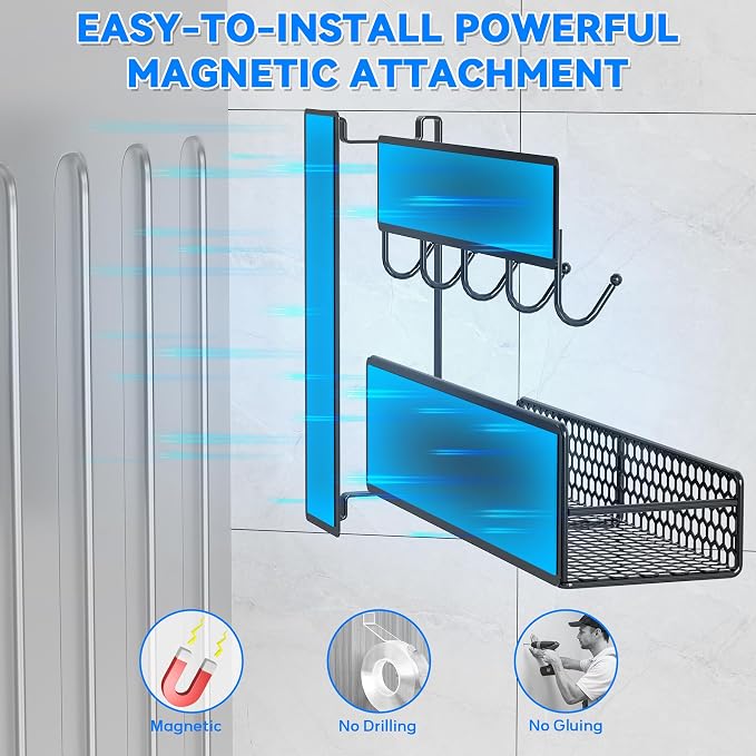 5 Pack Multifunctional Magnetic Shelves for Washing Machine & Refrigerator - Heavy Duty Laundry Room Organization System with Tool Hooks, Metal Storage Baskets (Black) - Image 5