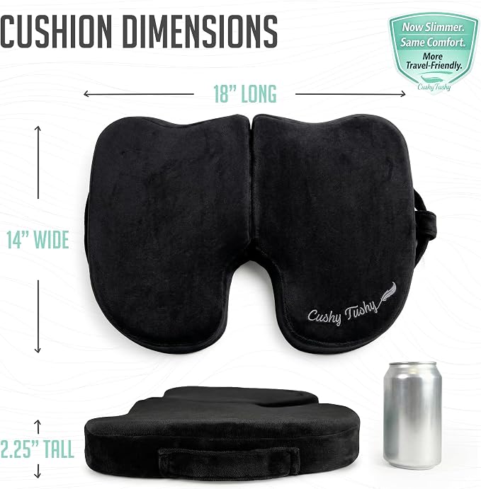 Premium Slim Foldable Travel Seat Cushion - for Relief of Lower Back, Sciatic, Butt and Tailbone Pain - for Home & Office Use, Perfect for Travel or Driving - Slim Coccyx Cushion - Black - Image 3